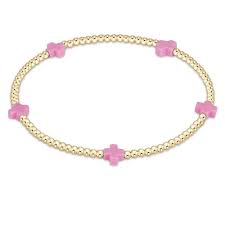 enewton egirl signature cross small gold pattern 2mm bead bracelet-bright pink