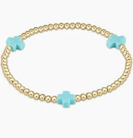 enewton egirl signature cross gold pattern 3mm bead bracelet-turquoise
