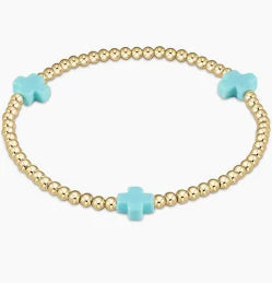 enewton egirl signature cross gold pattern 3mm bead bracelet-turquoise