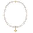 enewton-extends-classic pearl 3mm bead bracelet-signature cross gold charm