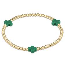 enewton egirl signature cross gold pattern 3mm bead bracelet-emerald