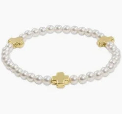 enewton extends-signature cross pearl pattern 4mm bead bracelet-gold